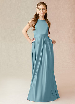 Azazie Arianthe Junior Moody Blue A-Line with Pockets Matte Satin Dress image8