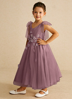 Azazie Minia Flower Girl Dresses Vintage Mauve A-Line Bow Matte Satin Dress image5