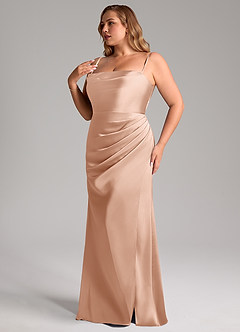 Azazie Leonis Bridesmaid Dresses Rose Gold Mermaid Pleated Stretch Satin Convertible Dress image13