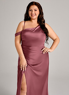 Azazie Madelyn Bridesmaid Dresses Desert Rose Mermaid One Shoulder Stretch Satin Convertible Dress image11