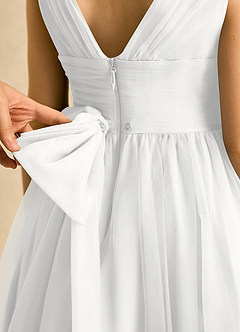 Azazie Macaron Jurken voor bloemenmeisjes A-Lijn Jurk van Tule Geplooid Wit image6