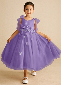 Azazie Minia Flower Girl Dresses Tahiti A-Line Bow Matte Satin Dress image1