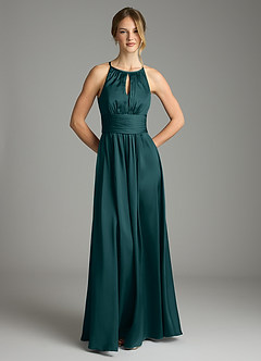 Azazie Bonnie Bridesmaid Dresses Pine A-Line Pleated Stretch Satin Dress image3