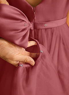 Azazie Pumpkin 플라워 걸 드레스 A라인 절하다 얇실버 명주 그물 발목 길이 드레스 image5