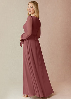 Azazie Leonia Bridesmaid Dresses Amethyst A-Line Long Sleeve Chiffon Dress image2