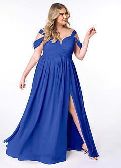 Azazie Lianne Bridesmaid Dresses Royal Blue A-Line Off the Shoulder Chiffon Dress image10