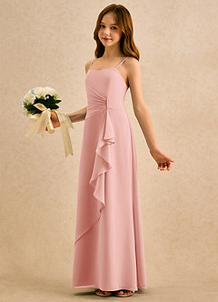 Azazie lolly Girls Formal Robe Demoiselle D'honneur Fillette Robe Trapèze en Mousseline de soie Plissée Rosette image1