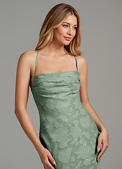 Azazie Ola Bridesmaid Dresses Matcha Mermaid Corset Floral Burnout Dress image7