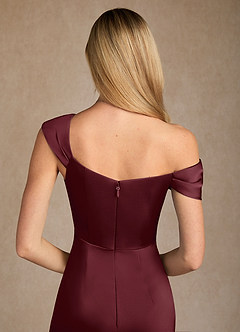 Azazie Laramie vestidos de madre de la novia Vestido de Cabernet de Satén Elástico de Sirena con Plisado image6
