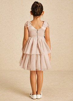 Azazie Vanellope Robe Demoiselle D'honneur Fillette Robe Trapèze en Tulle Arc Rose Perle image2