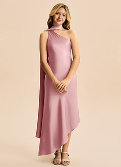 Azazie Briony Junior Etui Plissee Stretch-Satin Kleid Altrosa image7