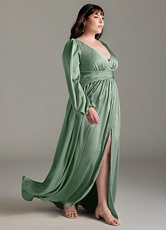 Azazie Norah Brautjungfernkleider A-Linie Stretch-Satin Kleid Matcha image10