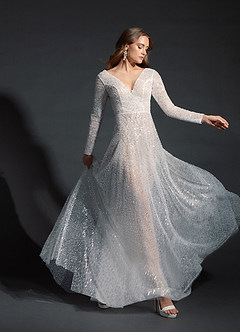 Azazie Aletheia Wedding Dresses A-Line Sequins Court Train Dress image3