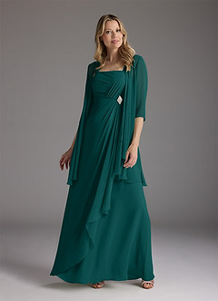 Azazie Weisz Mother of the Bride Dresses Peacock A-Line Square Neckline Pleated Chiffon Dress image1
