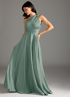 Azazie Charlize Abiti da Damigella Abito A-Line in Raso Elasticizzato Monospalla Salvia Argentata image5