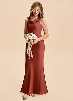 Azazie Rylina Junior Meerjungfrau-Linie Stretch-Satin Kleid Terrakotta image1