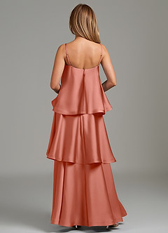 Azazie Azalea Robes de demoiselle d'honneur Robe Trapèze en Satin extensible Drapé Rose Saumon image4