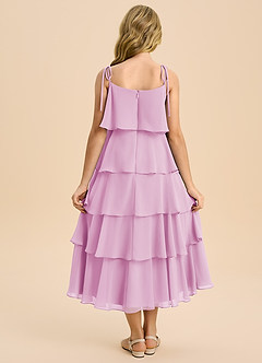 Azazie Shortcake Junior Vestido de Rosa Caramelo de Gasa de Corte en A con Lazo image2