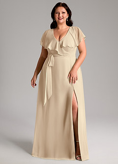 Azazie Lainey Bridesmaid Dresses Champagne A-Line with Pockets Chiffon Dress image10