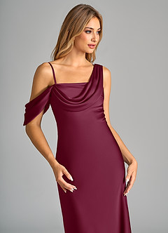 Azazie Celina Bridesmaid Dresses Mulberry Sheath Off the Shoulder Stretch Satin Dress image7