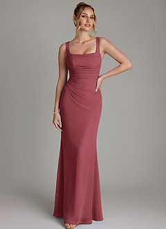 Azazie Agustina Vestidos de damas de honor Vestido Merlot de Gasa de Corte Sirena con Corsé image1