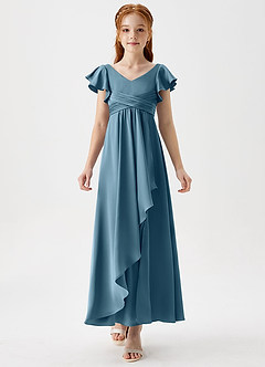 Azazie Omari Junior Bermuda A-Line Pleated Stretch Satin Dress image5