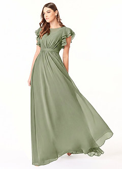 Azazie Daphne Modest Bridesmaid Dresses A-Line Ruffled Chiffon Floor-Length Dress image3