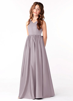 Azazie Hathaway Junior A-Linie Schleifen Matte Satin Kleid Dämmerung image3