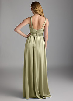 Azazie Chanel Bridesmaid Dresses Pistachio A-Line Pleated Stretch Satin Dress image2