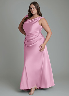 Azazie Kieryn Robes de demoiselle d'honneur Robe Sirène en Satin extensible Plissé Rose Bonbon image11