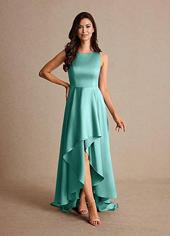 Azazie Niles Mère de la mariée Robes Robe Trapèze en Satin extensible Traînes Aqua image1