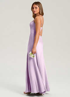 Azazie Lidia Bridesmaid Dresses Frosted Lilac Mermaid Side Slit Stretch Satin Dress image7