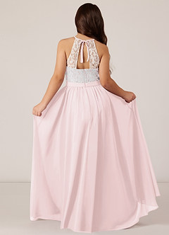 Azazie Fahari Junior Abito A-Line in Chiffon Pizzo Rosa Rossore image1