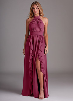 Azazie Avary Bridesmaid Dresses Mulberry A-Line Pleated Chiffon Dress image1