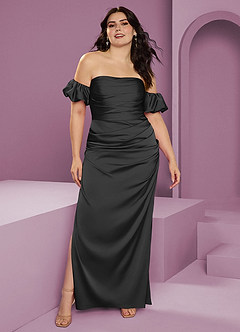 Barbie ♥ Azazie Jurken voor bruidsmeisjes Converteerbaar Jurk van Stretch Satijn met Kolom Off the Shoulder Zwart image10