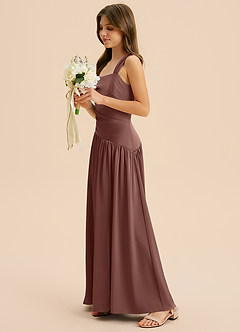 Azazie Dotty Junior A-Linie Plissee Stretch-Satin Kleid Espresso image3