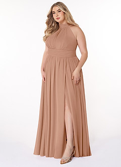 Azazie Iman Abiti da Damigella Abito A-Line in Chiffon A-Line con Increspature Champagne Rosa image10