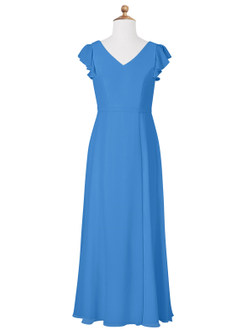 Azazie Claudine Junior Blue Jay A-Line Pleated Chiffon Dress image5