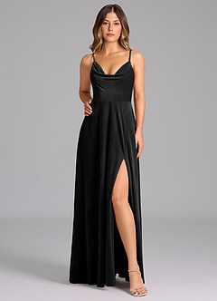 Azazie Sarella Robes de demoiselle d'honneur Robe Trapèze en velours Plissée Noir image6