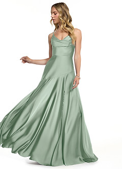 Azazie Kayla Bridesmaid Dresses Agave Sheath Side Slit Stretch Satin Dress image3
