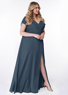 Azazie Rylee Robes de demoiselle d'honneur Robe Trapèze en Mousseline de soie Plissée Neptune image9