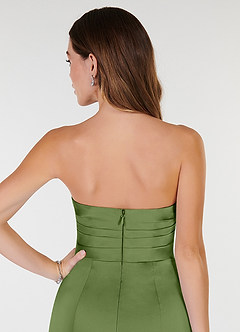 Azazie Yola Robes de demoiselle d'honneur Robe Fourreau Convertible en Satin extensible Plissee mit V-Ausschnitt Genévrier image7