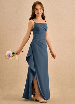 Azazie Cannoli Girls Formal Blumenmädchenkleider A-Linie Plissee Chiffon Kleid Neptunblau image1