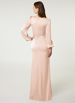 Azazie Mel Bridesmaid Dresses Blushing Pink Sheath Long Sleeve Stretch Satin Dress image2