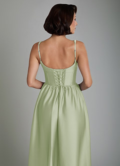 Azazie Mona Robes de demoiselle d'honneur Robe Trapèze en Satin extensible Corset Vert Sauge image6