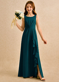 Azazie Chibi Girls Formal Flower Girl Dresses Pine A-Line Pleated Chiffon Dress image1