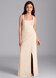 Azazie Mero Junior Robe Sirène en Mousseline de soie Plissée Albâtre Blanc image6