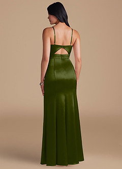 Azazie Shania Bridesmaid Dresses Olive Sheath Pleated Metallic Satin Dress image2