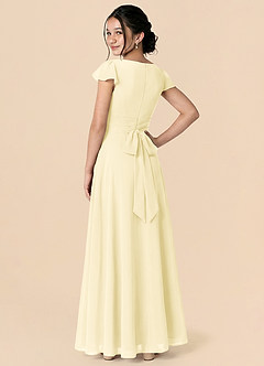 Azazie Payton Lemon Sorbet A-Line Bow Chiffon Dress image2