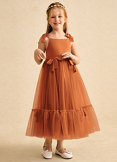 Azazie Jaci Flower Girl Dresses Cinnamon A-Line Spaghetti Strap Chiffon Dress image3